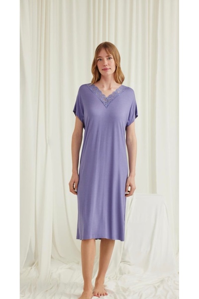 NightLove فستان نوم موناميس بأكمام قصيرة ودانتيل عند الرقبة 18561