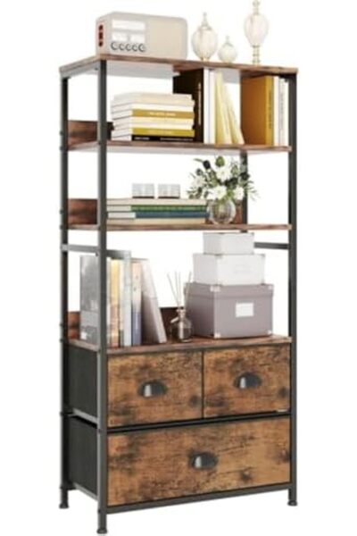 SKY TOUCH SKY-TOUCH Metal Frame Storage Shelf, 3-Drawer Non-Woven Fabric 4-Shelf Storage Organizer Unit for Of