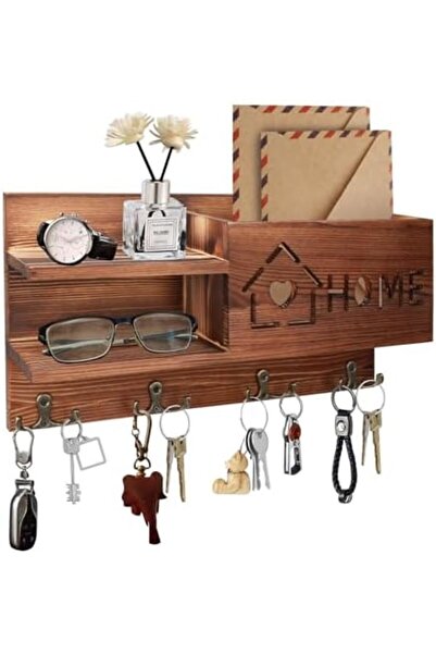 Generic Gocokia Mail and Key Holder for Wall Decorative, Wooden Mail Organizer with 4 Double Key Hooks