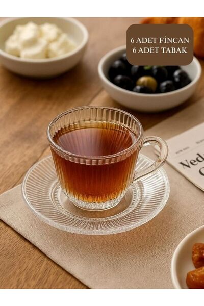 isra kristal Kristal Görünümlü Cam Fincan Takımı 12 Parça – 6 Fincan 6 Tabak ...