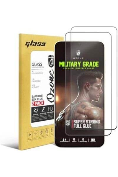 ozone واقي شاشة سامسونج جالكسي S24 بلس | زجاج مقسّى | عبوة من قطعتين | أسود