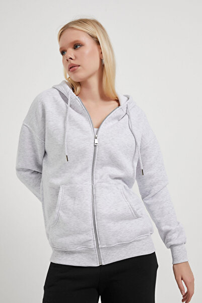 Arma Life Γυναικείο φούτερ με φερμουάρ και κουκούλα σε γκρι χρώμα oversize