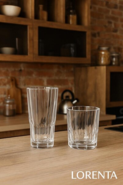 isra kristal Crystal Embossed Glass Cups Set of 12 - 6 Tall and 6 Short Water, Soft Drink and Cocktail Glasses