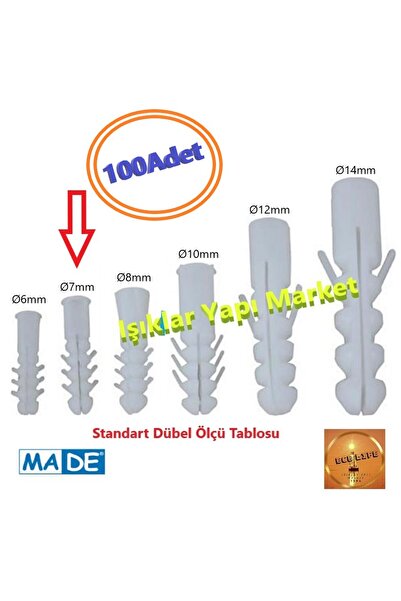 ece life Dübel -Standart 7'lik Dubel -Plastik -Beyaz -Ø7mm (Pk.İçi/Ad: 100Adet) MA-DE