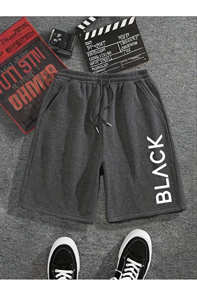 FUWEAR Antrasit- Siyah Renk 2'li Büyük Beden Black Baskılı Erkek Bermuda Şort - 2 adet