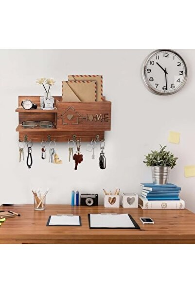 Generic Gocokia Mail and Key Holder for Wall Decorative, Wooden Mail Organizer with 4 Double Key Hooks