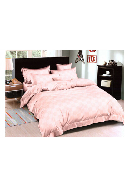 OEM Double bed linen, Damask Finetat, 6 pieces, Pink Checks
