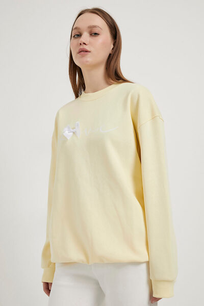 Arma Life Γυναικείο φούτερ με λαιμόκοψη με στάμπα Love, κίτρινο φαρδύ φούτερ