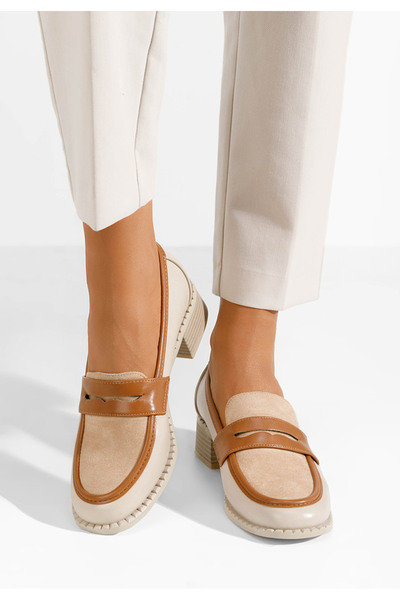 B T Shoes Béžové mokasíny na podpatku Bruna