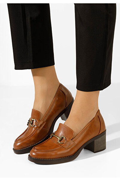 B T Shoes Camelové mokasíny na podpatku Darna