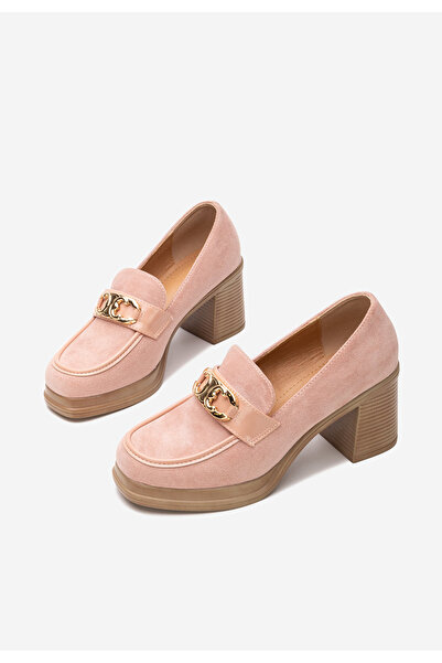 B T Shoes Růžové mokasíny na podpatku Lauritta