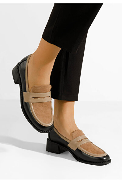 B T Shoes Černé mokasíny na podpatku Bruna