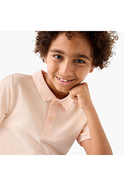 Juniors Solid Polo T-shirt with Short Sleeves and Button Closure