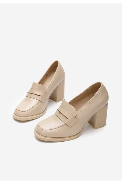 B T Shoes Béžové mokasíny na podpatku Odesia V3