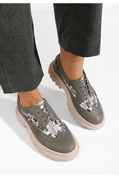 B T Shoes Pantofi dama brogue Henise V5 gri