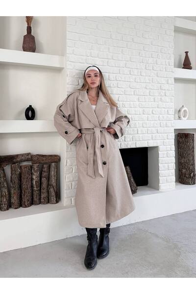ZF BUTİK Кашемірний пальто з підкладкою на плечах, з поясом і ґудзиками, оверсайз