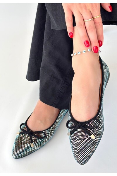 Erbilden Sarra Black Satin Embroidered Ballerina Shoes