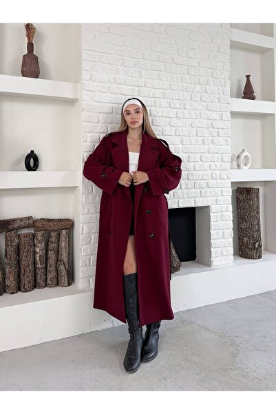 ZF BUTİK Кашемірний пальто з підкладкою на плечах, з поясом і ґудзиками, оверсайз