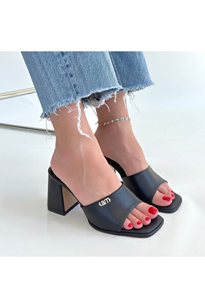 Erbilden Miyon black leather high heel slippers