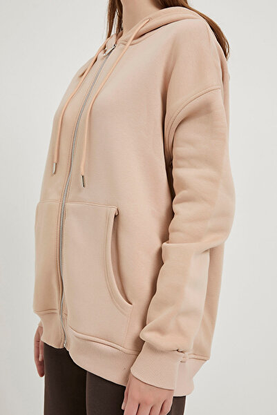 Arma Life Γυναικείο φούτερ με φερμουάρ και κουκούλα σε μπεζ χρώμα oversize