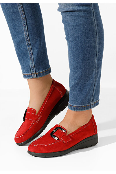 B T Shoes Červené dámské kožené mokasíny Bernara