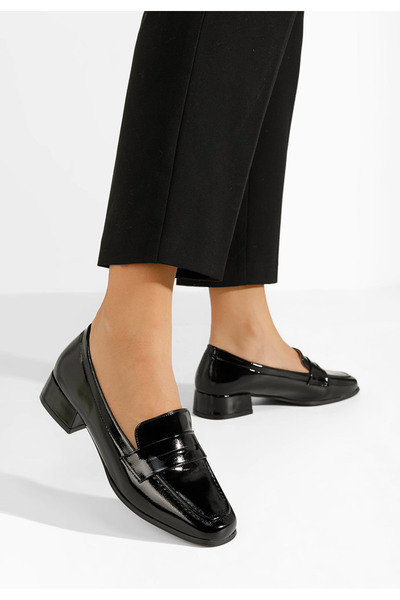 B T Shoes Čierne dámske mokasíny na opätku Kirada