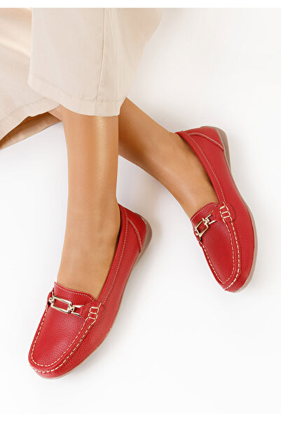 B T Shoes Červené dámské kožené mokasíny Celetina