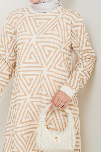 BisuModa Silvery Triangle Patterned Knitwear Trousers Tunic Set