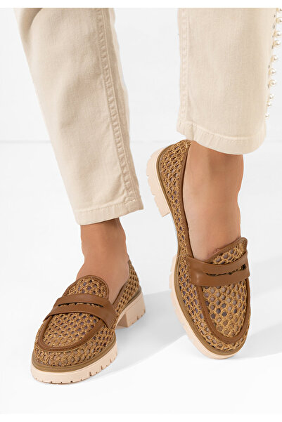 B T Shoes Camelové dámské letní mokasíny Maryjanne