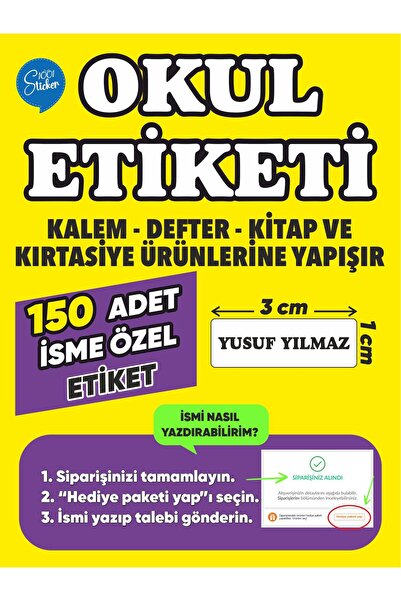 1001 sticker KİŞİYE ÖZEL OKUL ETİKETİ SETİ