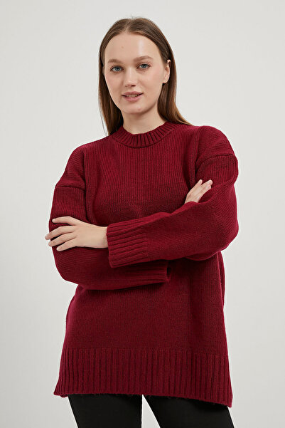 Arma Life Women's Crew Neck Loose Basic Burgundy Oversize Sweater