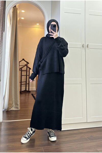 MY QILAM yandan bağlamali yelekli triko elbise standart beden (36/44 arasi) S...