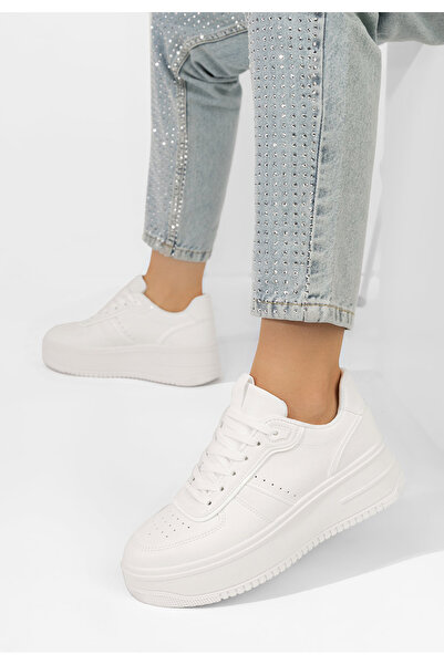 B T Shoes Bílé dámské tenisky na platformě Yolando