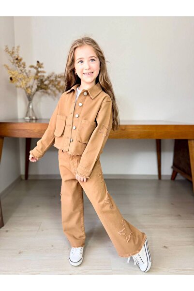 Esprix Kids طقم بناتي يتكون من بنطلون وسترة من الجبردين مع تفاصيل نجمة للأطفال