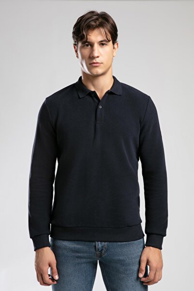 Lee Cooper Newblend men's polo collar sweatshirt navy blue