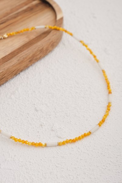 ByFlorya Jewelry Mother of Pearl Natural Stone Necklace 40Cm+5Cm Handcrafted Custom Made Real Stone