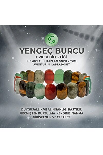 Deniz Doğal Taş Sertifikalı Yengeç Burcu Doğal Taş Geniş Kesim Erkek Bileklik
