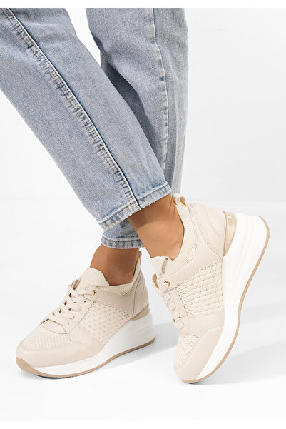 B T Shoes Béžové dámské tenisky na klínku Ellsa