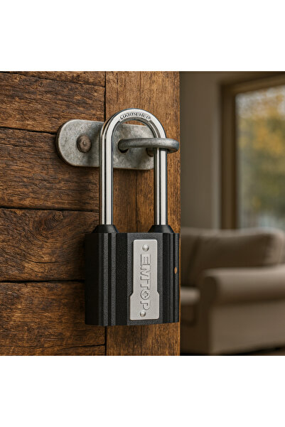 EMTOP Long Security Padlock - 32mm Heavy Duty Steel, break-resistant and ideal for securing doors and boxes.