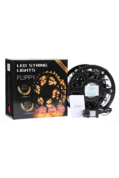 Flippy Christmas Linear Light Installation with Transformer, 50m, Warm White, 500 LEDs, Black Wire, 8 Light