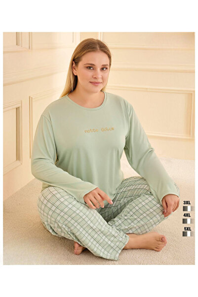 İpek Γυναικείο Σετ Πυτζάμες με μακρύ μανίκι και λαιμόκοψη μεγάλου μεγέθους