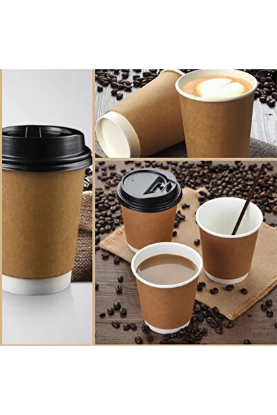 maycup 8 Oz Double Wall Çift Duvar Kraft Karton Bardak Latte Bardağı 250 Adet Bardak 250 Adet Kapak