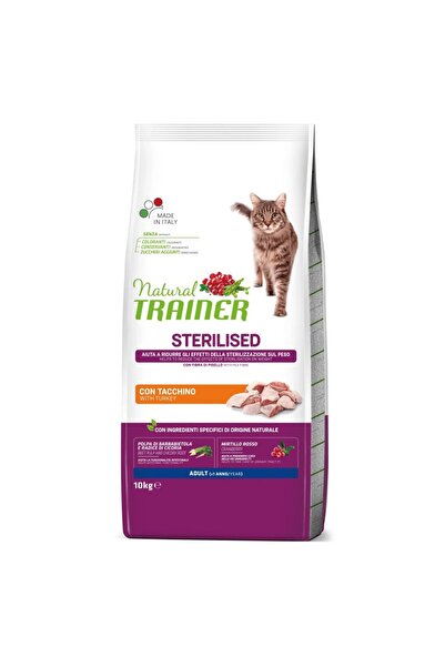 Natural Trainer Hrană pentru pisici adulte sterilizate, tip curcan, 10 kg
