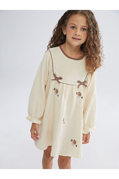 LC Waikiki Crew Neck Floral Muslin Girls' Dress