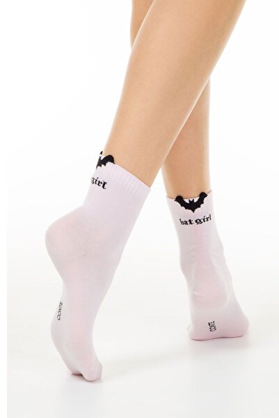 Conte Elegant Women's cotton socks with picot "Bat Girl", Classic 245 - Light Pink, 36-37 (23)
