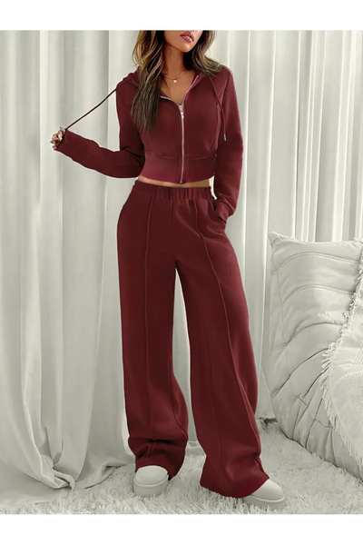 Keywest Women's Slim Fit Crop Jacket and Sweatpants Set