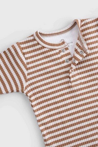 Little Gusto Modal Baby Body Long Sleeve Brown Bodysuit with Adjustable Snaps