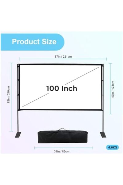 Wownect Portable Projector Screen with Stand, 100 Inch, 16:9 HD 4K Foldable Screen for Indoor and Ou