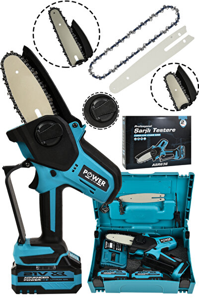 POWER BLACK Extra Kömürsüz Motor Şarjlı El Testeresi Ağaç Odun Dal Kesme Buda...