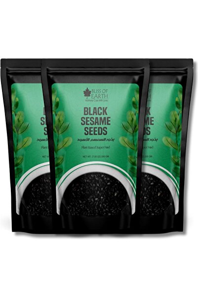 bliss of earth Black Sesame Seeds unhulled, Fresh & Organic Fully Fiber Rich Great for Cooking & Baking 200gm X3